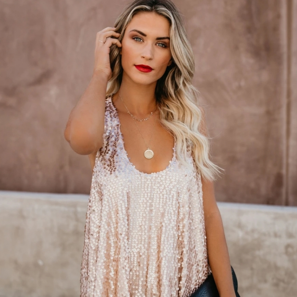 Rose gold Always Glisten Sequin Tank Top